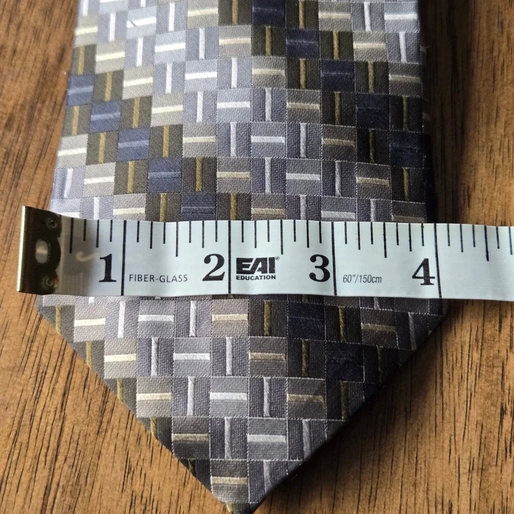 Joseph & Feiss International Mens Silk Tie‎ Grey Olive Geometric X-Long Wide 4in